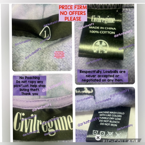 BNWT CIVIL REGIME BLACK ROSE HOODIE LAVENDER DREAM WASH LRG MENS HOODIE UNISEX - Picture 11 of 15